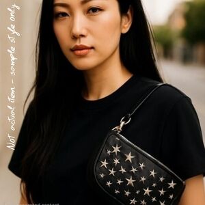 Authentic JIMMY CHOO Sky Star Studded Black Clutch Wallet WOC Crossbody Shoulder